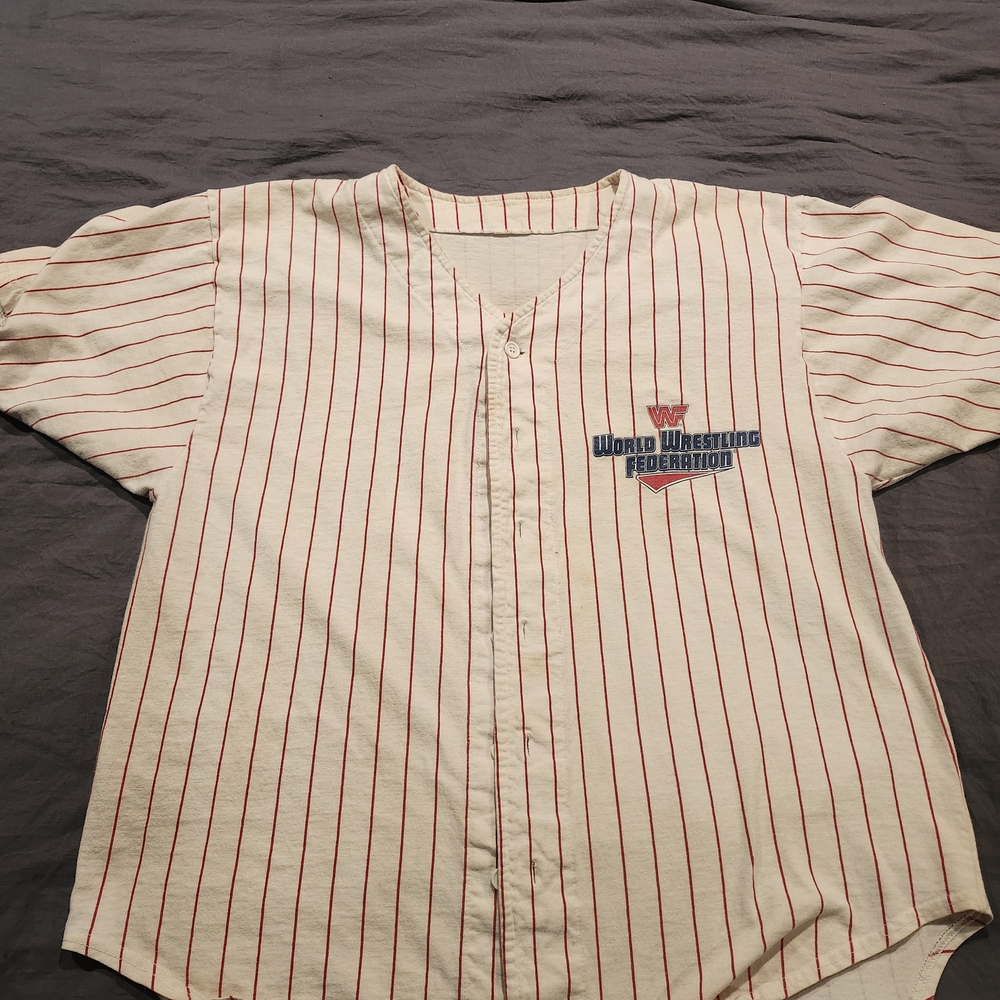 White & Red Pinstripe Baseball Shirt
